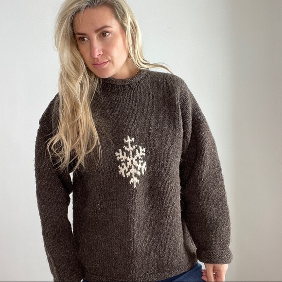 Imbabura Grey & White 100% Wool Mock Neck Sweater Size Medium - Picture 3 of 12